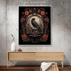 Goth Aesthetic Blanket Woven Wall Hanging | Gothic Home Decor Dark Academia Tapestry Dark Cottagecore | Vintage Occult Tapestry Crow Decor image 7