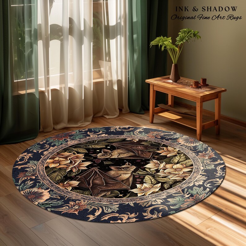 Dark Academia Mystic Bat Rug Woodland Gothic Victorian Decor | Enchanted Forest Bat Lover Nature Rug Celestial Boho Floral Cottagecore Decor image 17