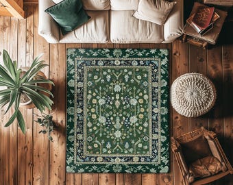 Muted Green Boho Area Rug | Rustic Aesthetic Living Room Pastel Green Home Decor Housewarming Gift Cottagecore Green Bedroom Floor Mat |