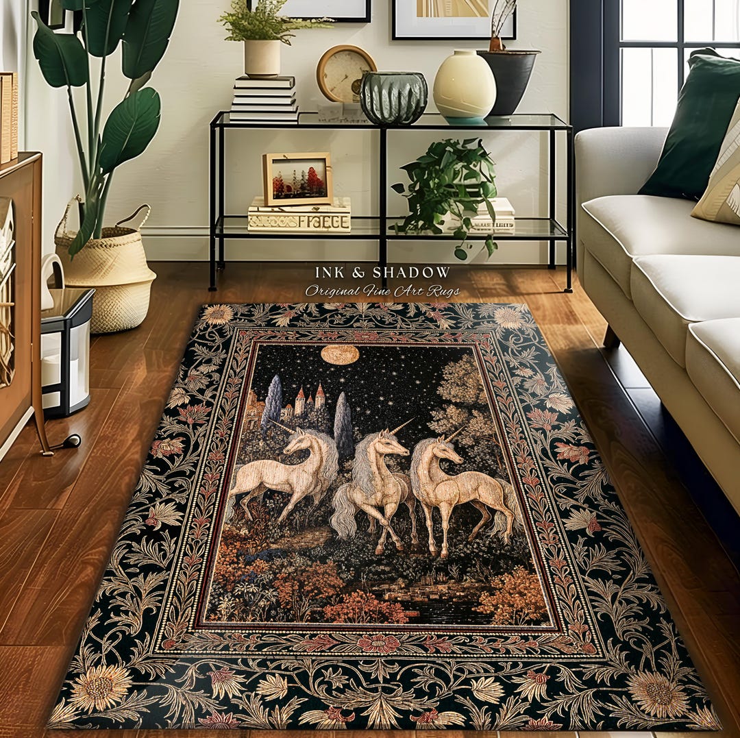 Aethics Rugs Medieval Ethereal Unicorn Area Rug | Goblincore Aesthetic Accent Rug ...