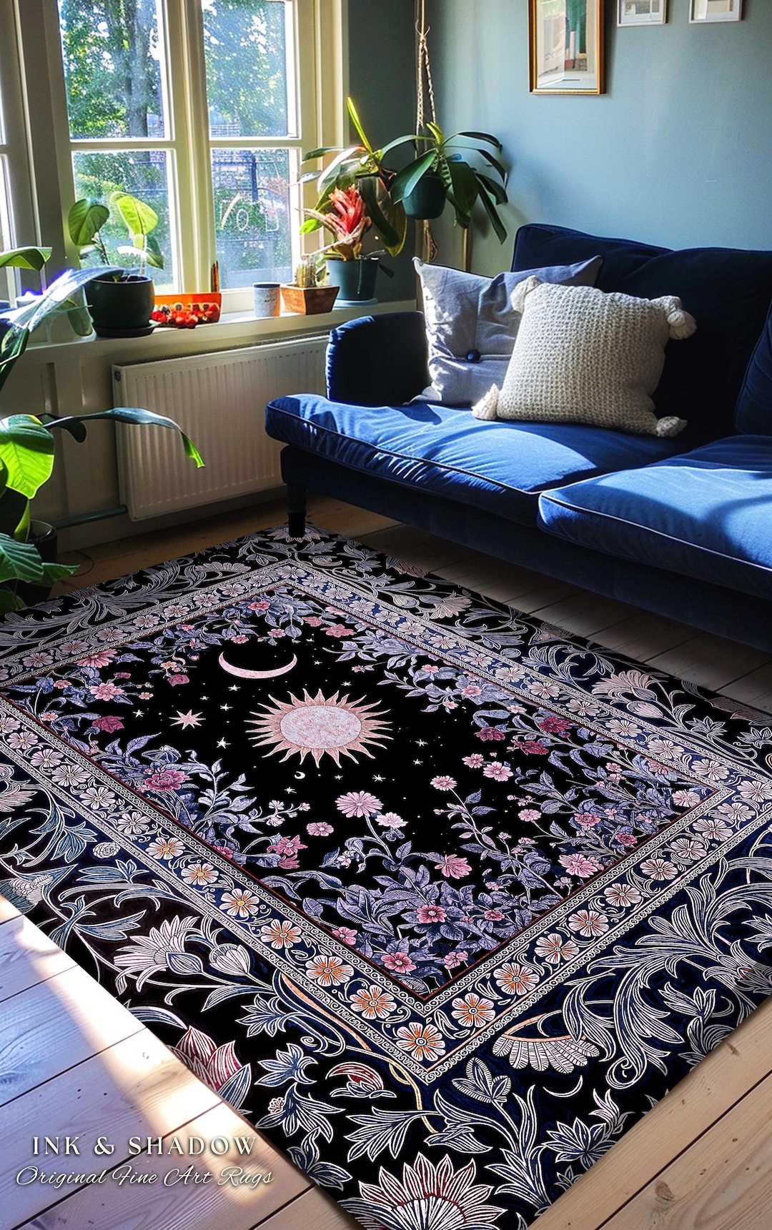 Midnight Lavender Celestial Rug | Witchy Pastel Tarot-inspired