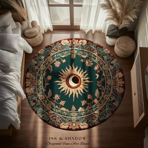 Moon and Sun Ethereal Bohemian Rug | Celestial Tarot Aesthetic Zodiac Inspired Floral Maximalist Bedroom Ethereal Astrology Witchy Area Rug image 5