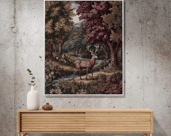 Mystic Deer Tapestry Woven | Forestcore Tapestry Witchy Decor Cottagecore Gift Crowcore Aesthetic Room Decor Botanical Deer Throw Blanket |
