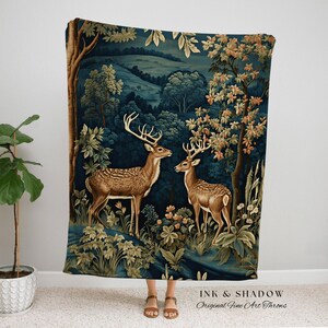 Folk Art Blanket Woodland | Folk Art Blanket Woven Tapestry William Morris Throw Dark Cottagecore Gothic Aesthetic Bedding Light Academia | image 10