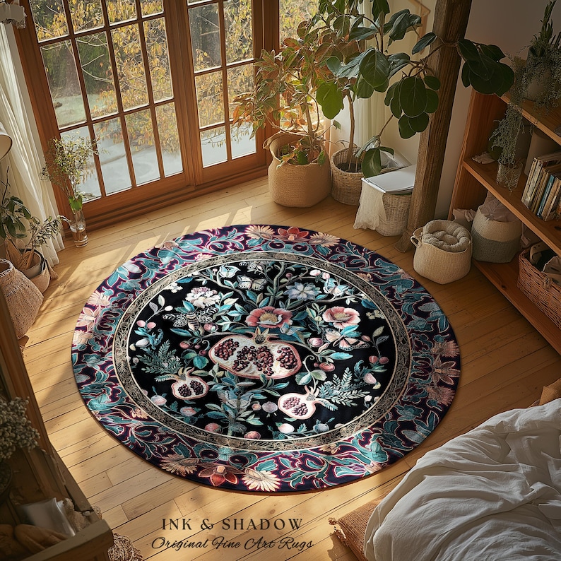 Witchy Dark Academia Pomegranate Rug Whimsigothic Floral Home Decor, Enchanted Woodland Cottagecore Botanical Victorian Gothic Nature Accent image 20