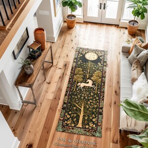 Magic Aesthetic Unicorn Runner Rug Cottagecore Style, Dark Academia Folklore Decor Gothic Maximalist Fantasy Art Enchanted Fairytale Accent Bild 4