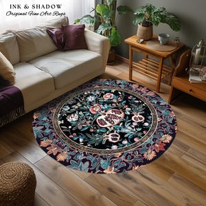 Witchy Dark Academia Pomegranate Rug Whimsigothic Floral Home Decor, Enchanted Woodland Cottagecore Botanical Victorian Gothic Nature Accent image 19