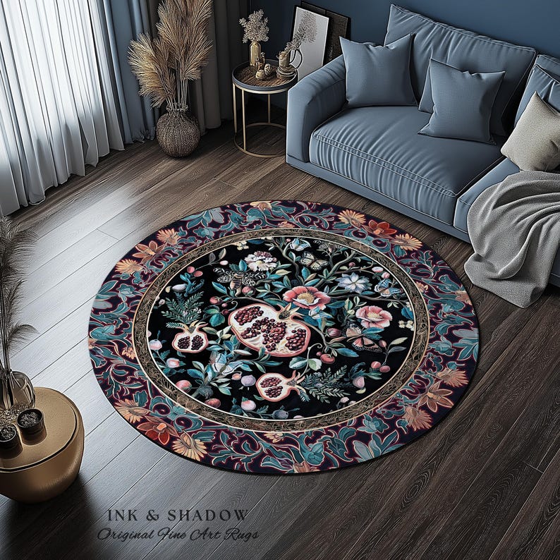 Witchy Dark Academia Pomegranate Rug Whimsigothic Floral Home Decor, Enchanted Woodland Cottagecore Botanical Victorian Gothic Nature Accent image 12