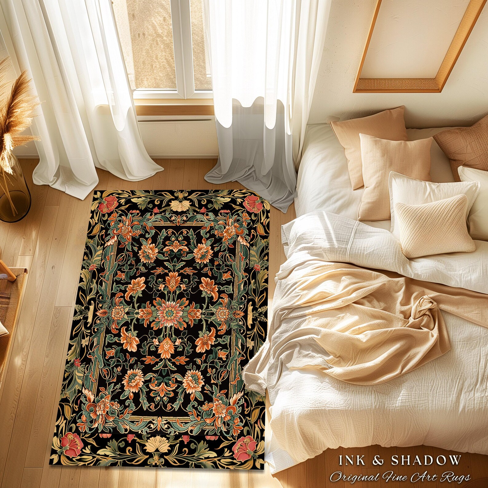 Peachy Rustic Rug Peachy Floral Area Rug | Dark Floral Woodland Living Room Home Decor ...