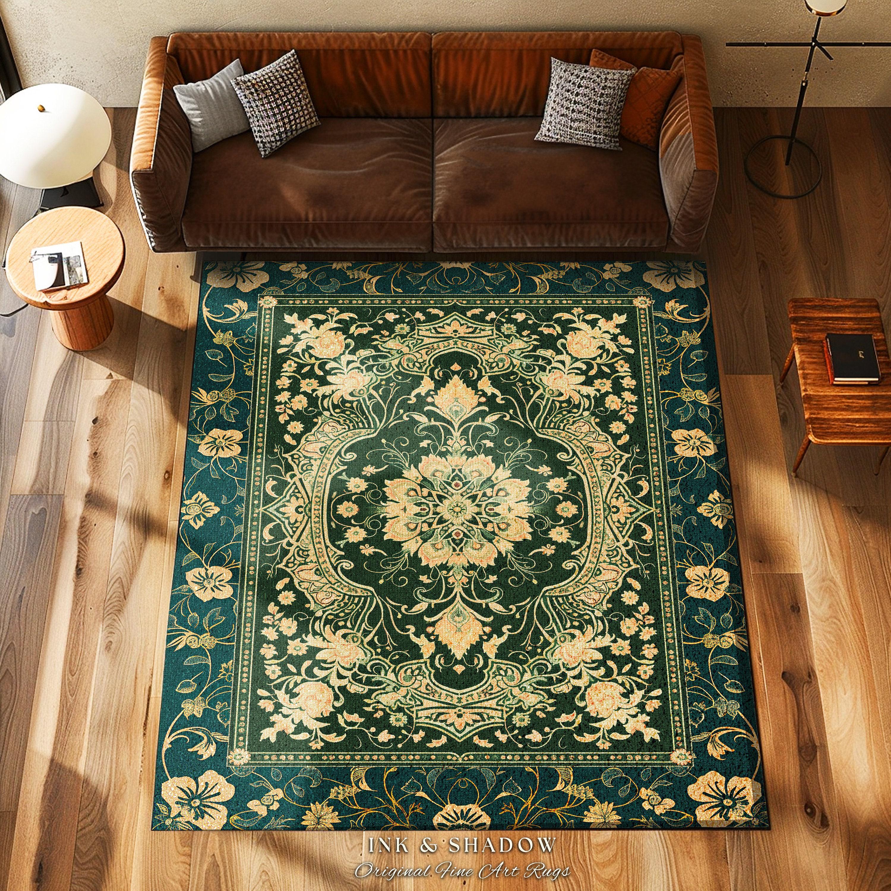 Classical Victorian Green Accent Rug | Vibrant Colors Forest Green