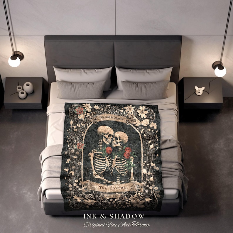 Tarot Blanket 'The Lovers' Custom | Personalized Wedding Anniversary Blanket Spooky Gift for Goths Custom Ghost Gift Mr & Mrs Anniversary | image 3