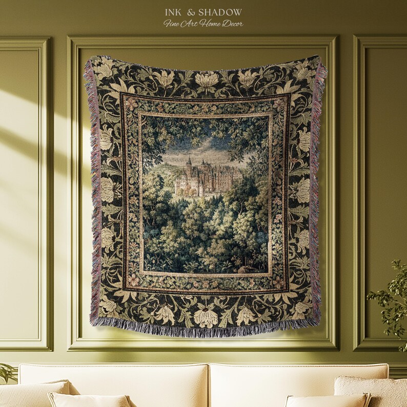 Ethereal Fairytale Fantasy Castle Tapestry | Dark Academia Woodland Fairy Folklore Princess Aesthetic Magical Landscape Forestcore Romantic image 17
