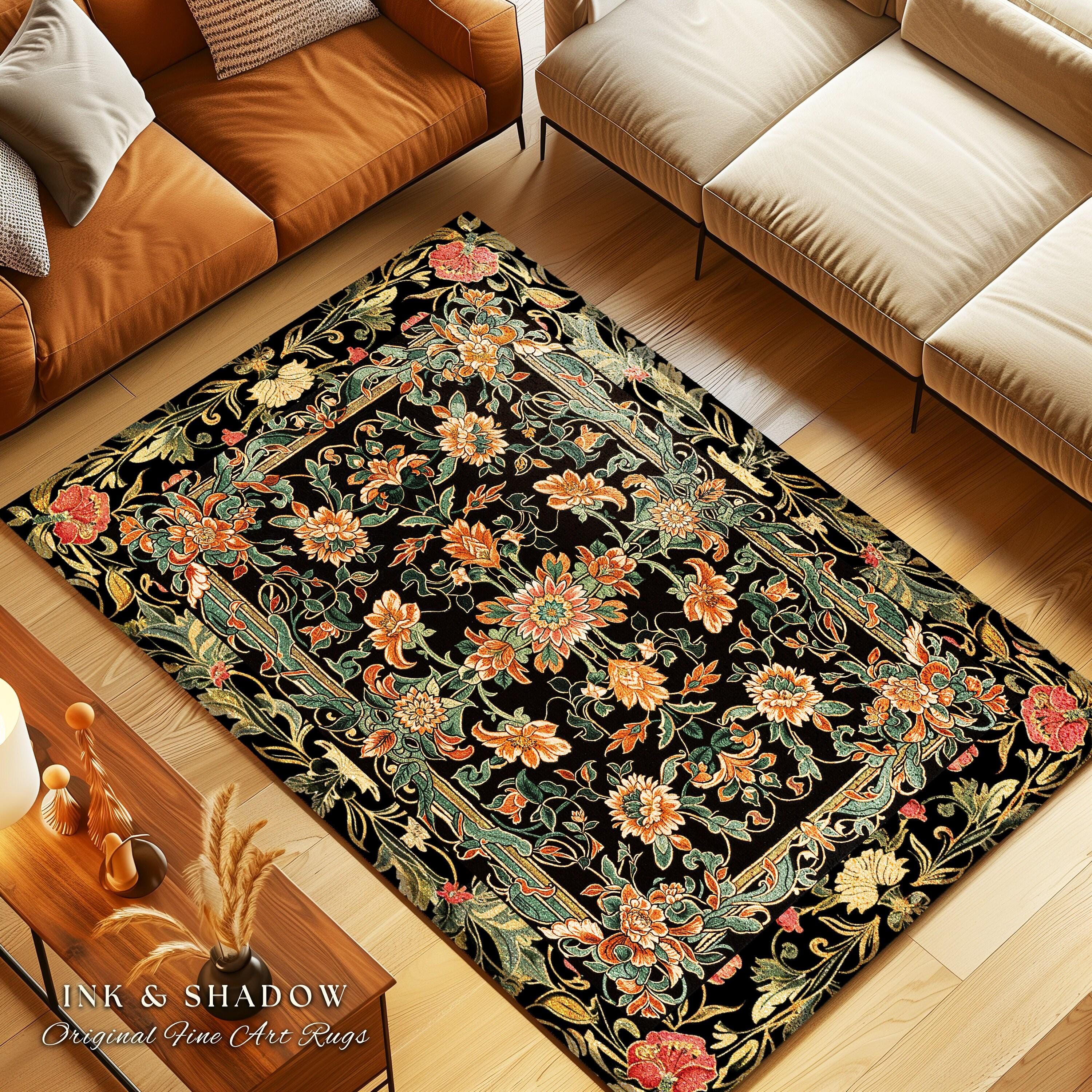 Peachy Rustic Rug Peachy Floral Area Rug | Dark Floral Woodland Living Room Home Decor ...