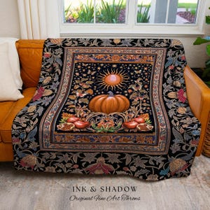 Baroque Elegance Fall Pumpkin Blanket | Aesthetic Fall Throw Spooky Season Gothiccore Witchy Cozy Autumn Blanket Rustic Fall Tapestry Woven image 7