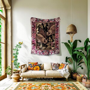 Romantic Victorian Gothic Bat Blanket Whimsical Dark Floral Baroque Forestcore | Ethereal Botanical Woodland Cottagecore Art Tapestry Throw bild 6