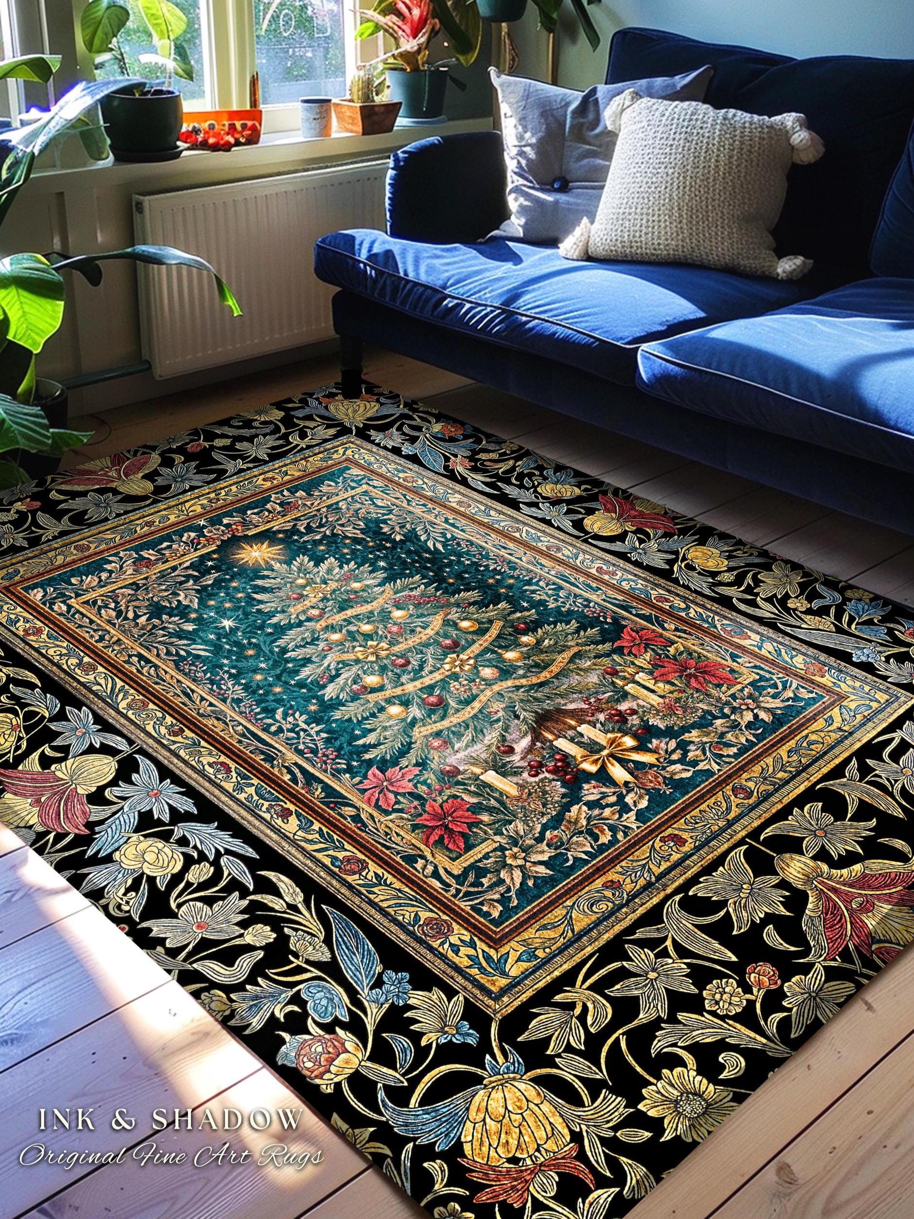 Holy Night Christmas Rug | Vintage Tree Floor Art Cozy Winter