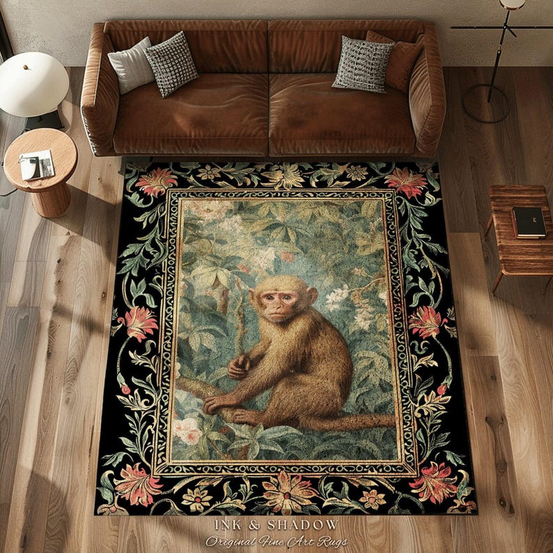 Pastel Botanical Monkey Rug | Woodland Gothic Room Decor William Morris ...
