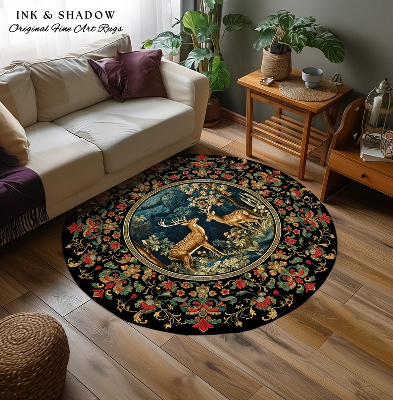 Doe Patterned Area Rug Mystical Deer Area Rug | Cottagecore Room Decor William Morris Inspired ...