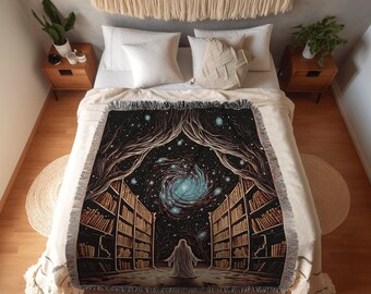 Celestial Ghost Blanket Woven | Ghost in Library Autumn Aesthetic Goth Art Victorian Ghost Painting Vintage Halloween Blanket Reader Gift |