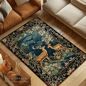 Mystical Deer Area Rug Cottagecore Room Decor William Morris Inspired ...