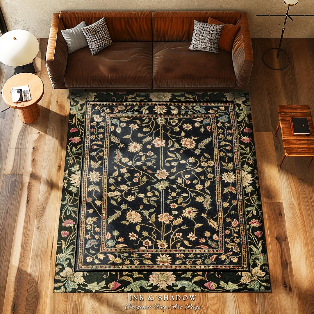 Dark Academia Living Room Rug | Dark Floral Aesthetic Common Room Home Decor Rustic Housewarming ...