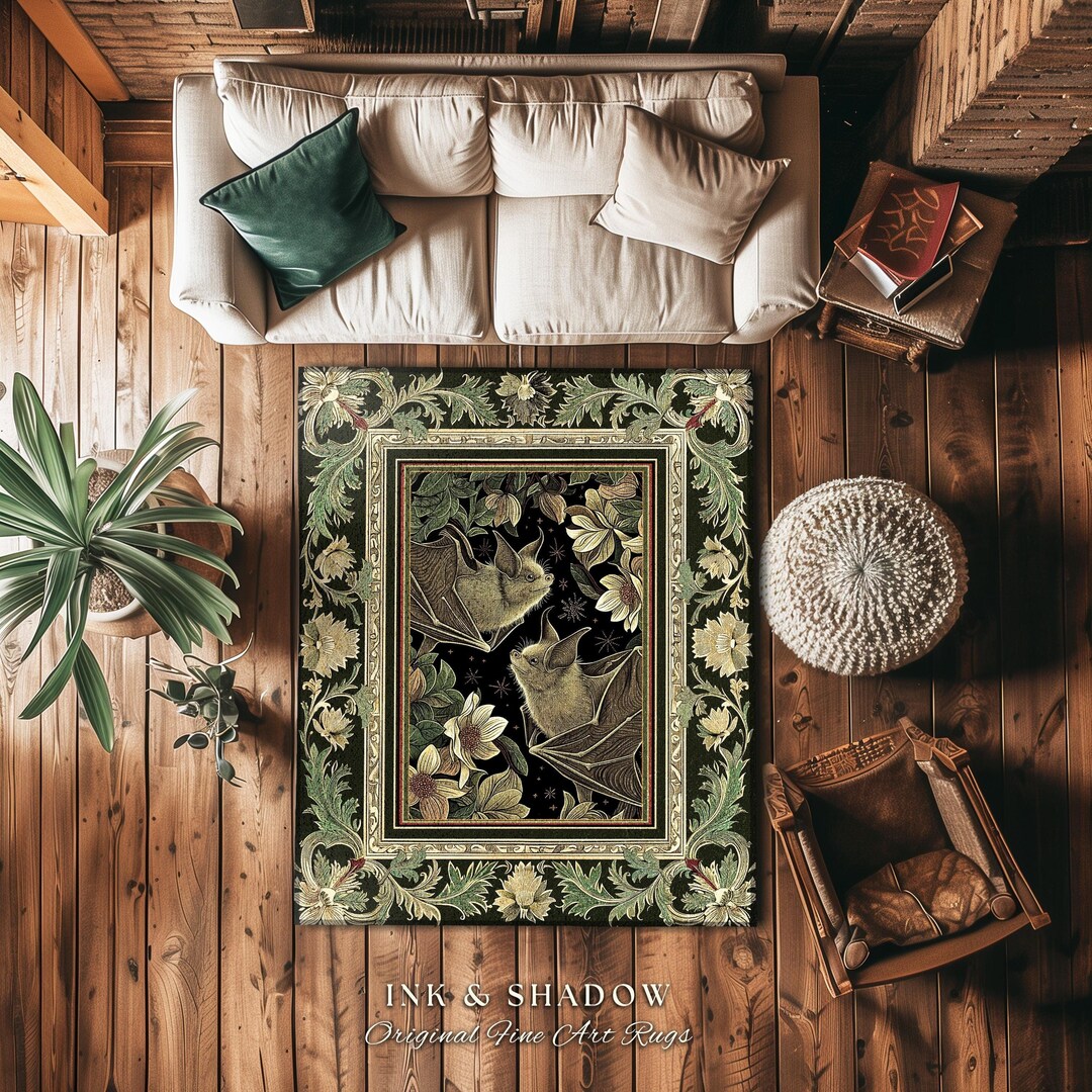 Victorian Gothic Soft Cottagecore Sage Green Bat Rug Witchy Goblinecore ...