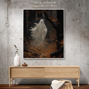 Macabre Decor Vintage Ghost Blanket Halloween | Fall Aesthetic Vintage Ghost Art Woven Tapestry Halloween Decor Dark Academia Ghost Blanket imagen 3