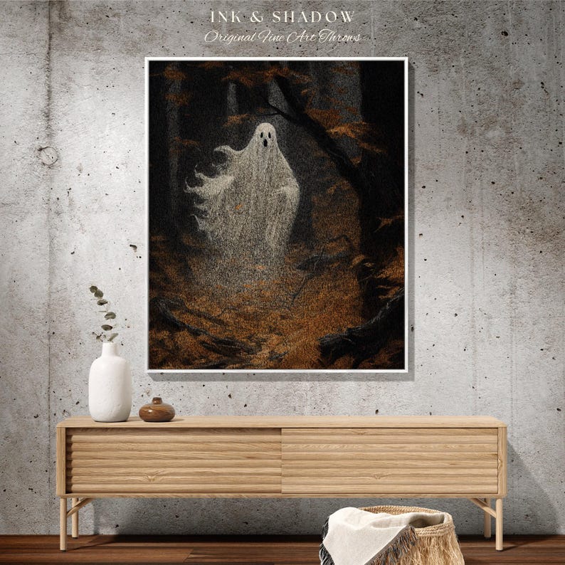 Macabre Decor Vintage Ghost Blanket Halloween | Fall Aesthetic Vintage Ghost Art Woven Tapestry Halloween Decor Dark Academia Ghost Blanket imagen 3