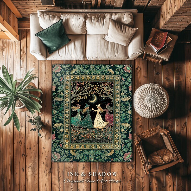 Whimsical Witch Sisterhood Accent Rug | Dreamy Dark Witchy Coven Forest ...