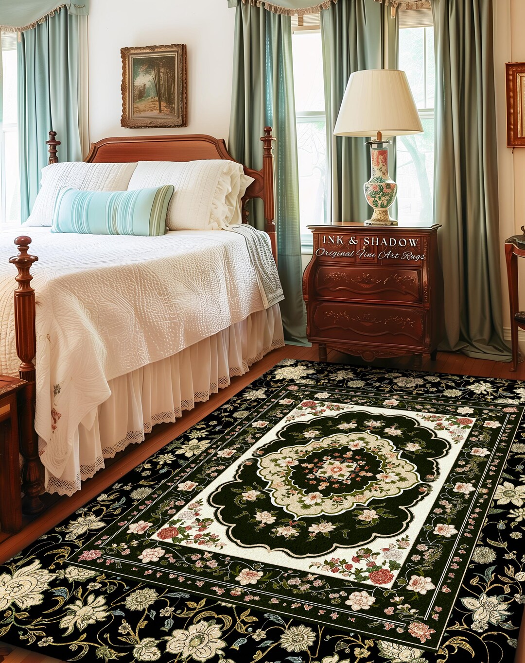 Dark Florals Romantic Baroque Rug | Gothic Revival Floor Accent Art ...