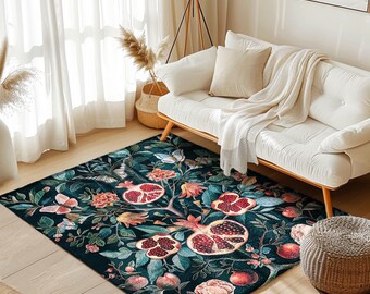 Vintage Pomegranate Floral Whimsigoth Rug Enchanted Botanical