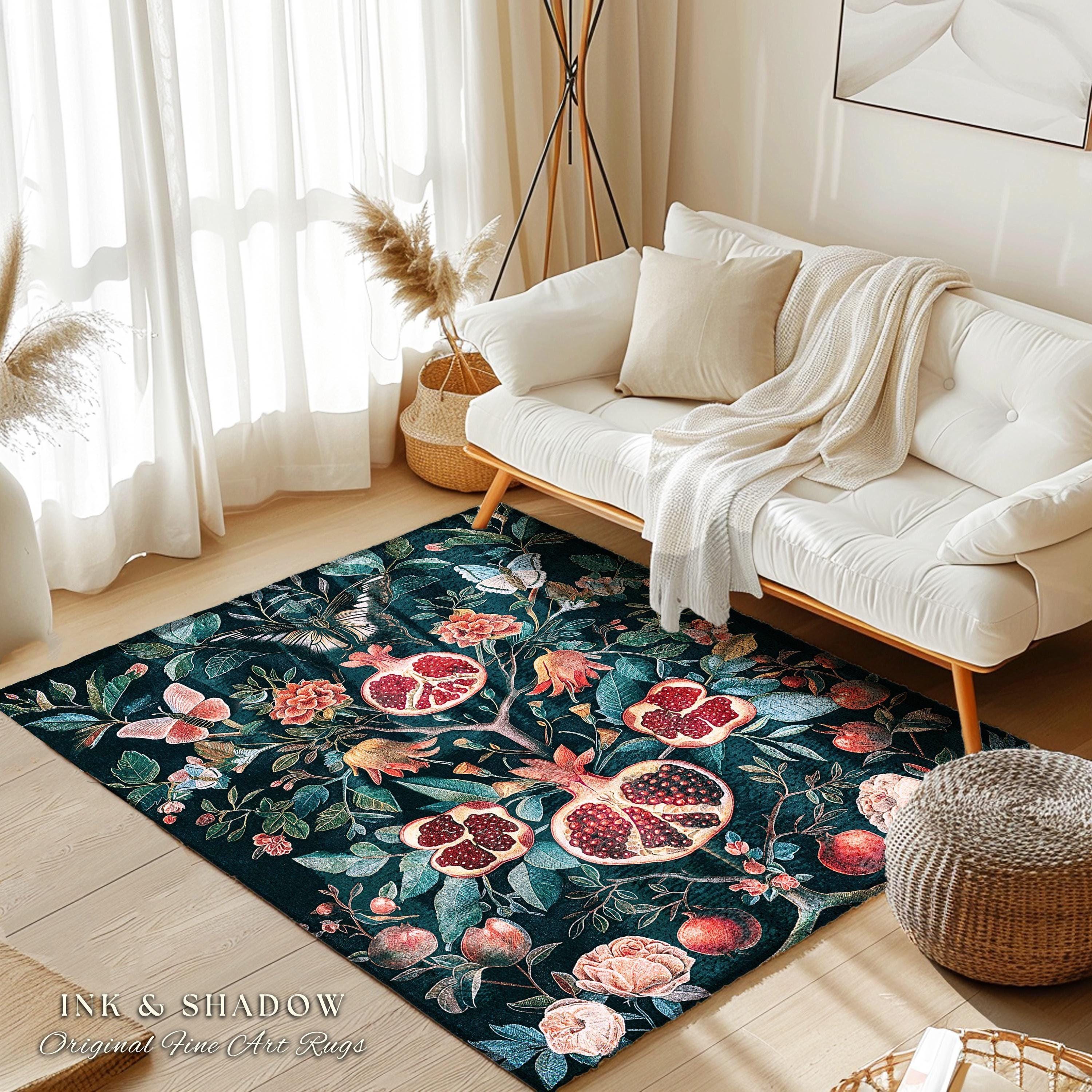 Vintage Pomegranate Floral Whimsigoth Rug Enchanted Botanical