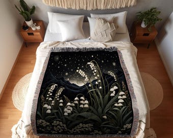 May Birthday Gift Personalized Blanket Woven Tapestry Custom Birth Month Flower Decor Tapestry | Custom May Birth Flower Lily of the Valley