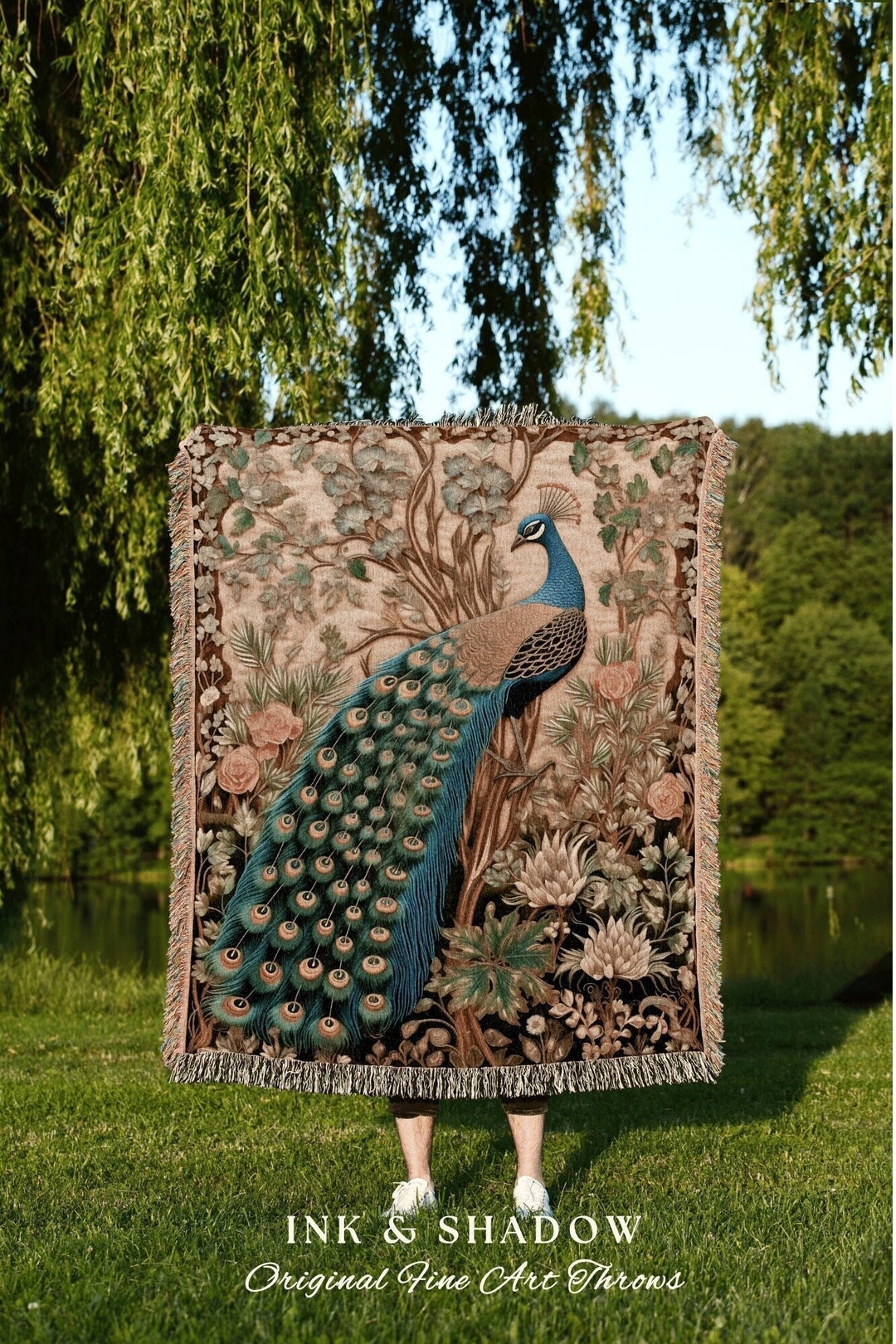 View of Eclectic Floral Woven Tapestry | Woodland Maximalist Fairycore Room Decor Woven Tapestry William ...