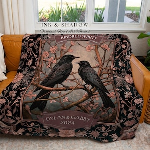 Cozy Couple Throw Blanket Custom | Crow Core Couple Dark Academia Aesthetic Woven Throw Custom Name Gift for Girlfriend Tapestry Witchy |