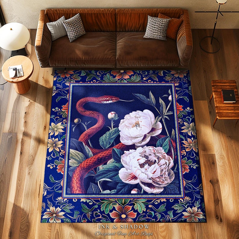 Enchanted Rug Moody Dark Botanical Serpent Enchanted Floral Rug Exotic Gothic ...