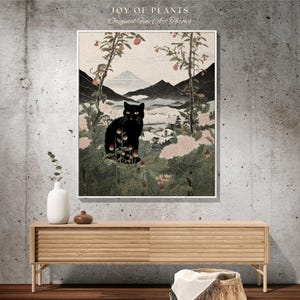 Vintage Cat Tapestry Blanket Woven | Japanese Tapestry Boho Room Decor Blanket | Autumn Decor Tapestry Black Cat Blanket Dorm Room Decor | zdjęcie 3