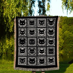 Black Cats Blanket Cute Cozy Gothic Decor Dark Cottagecore Tapestry Throw Witchy Decor Bedroom Gift for Cat Lovers Fall Halloween Blanket image 2
