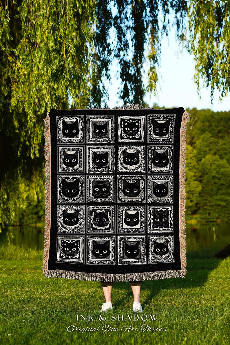Black Cats Blanket Cute Cozy Gothic Decor Dark Cottagecore Tapestry Throw Witchy Decor Bedroom Gift for Cat Lovers Fall Halloween Blanket image 2