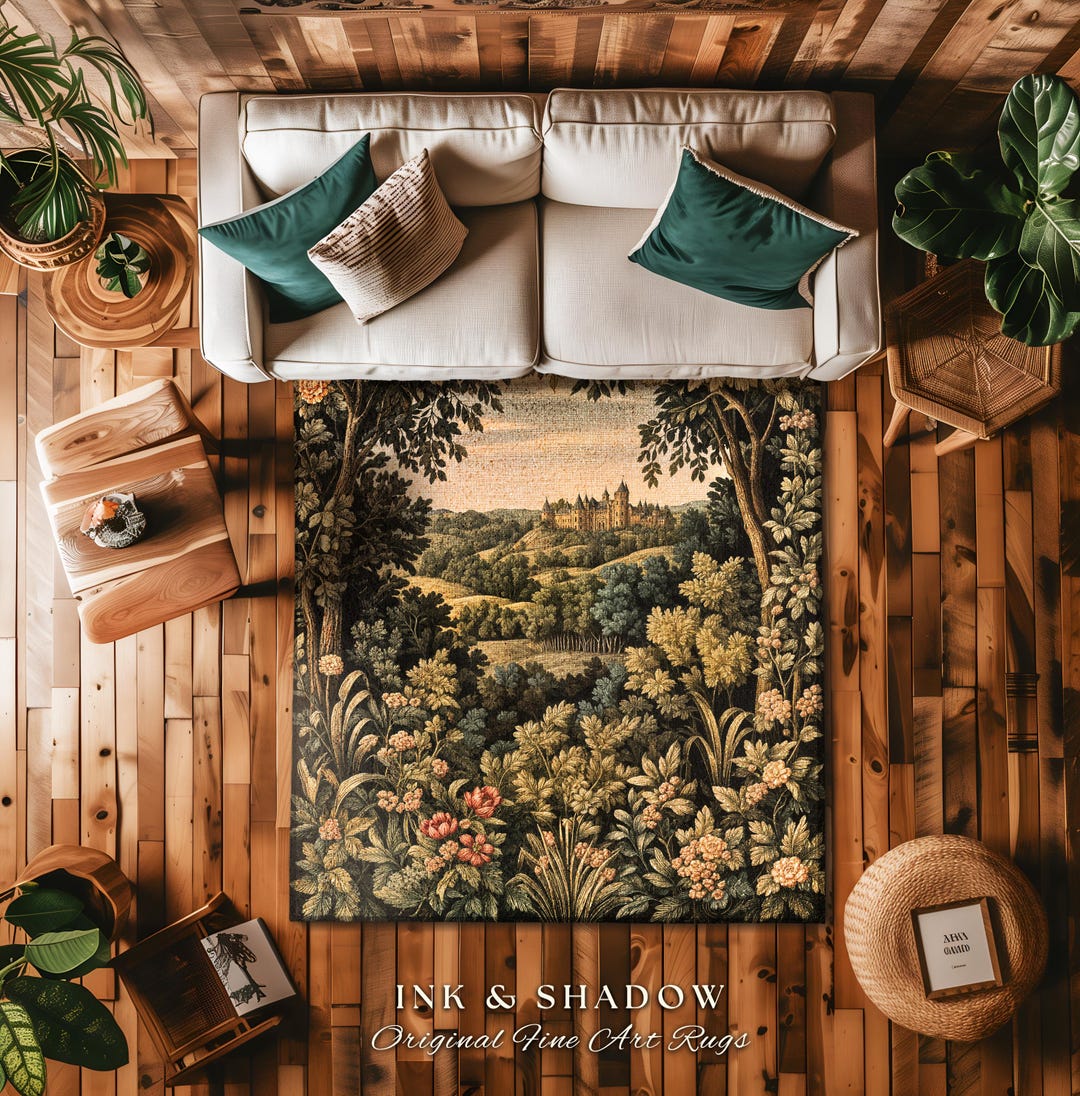 Medieval Area Rug Medieval Meadow Area Rug | Rustic Fairytale Castle Landscape Woodland ...