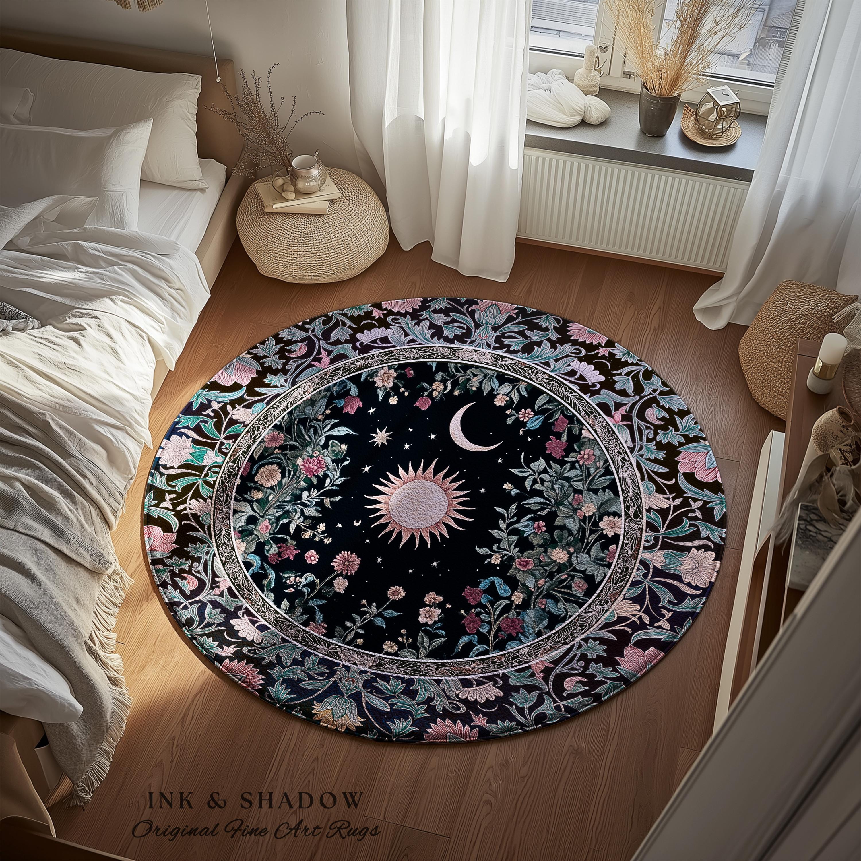 Midnight Lavender Celestial Round Rug | Witchy Pastel Tarot