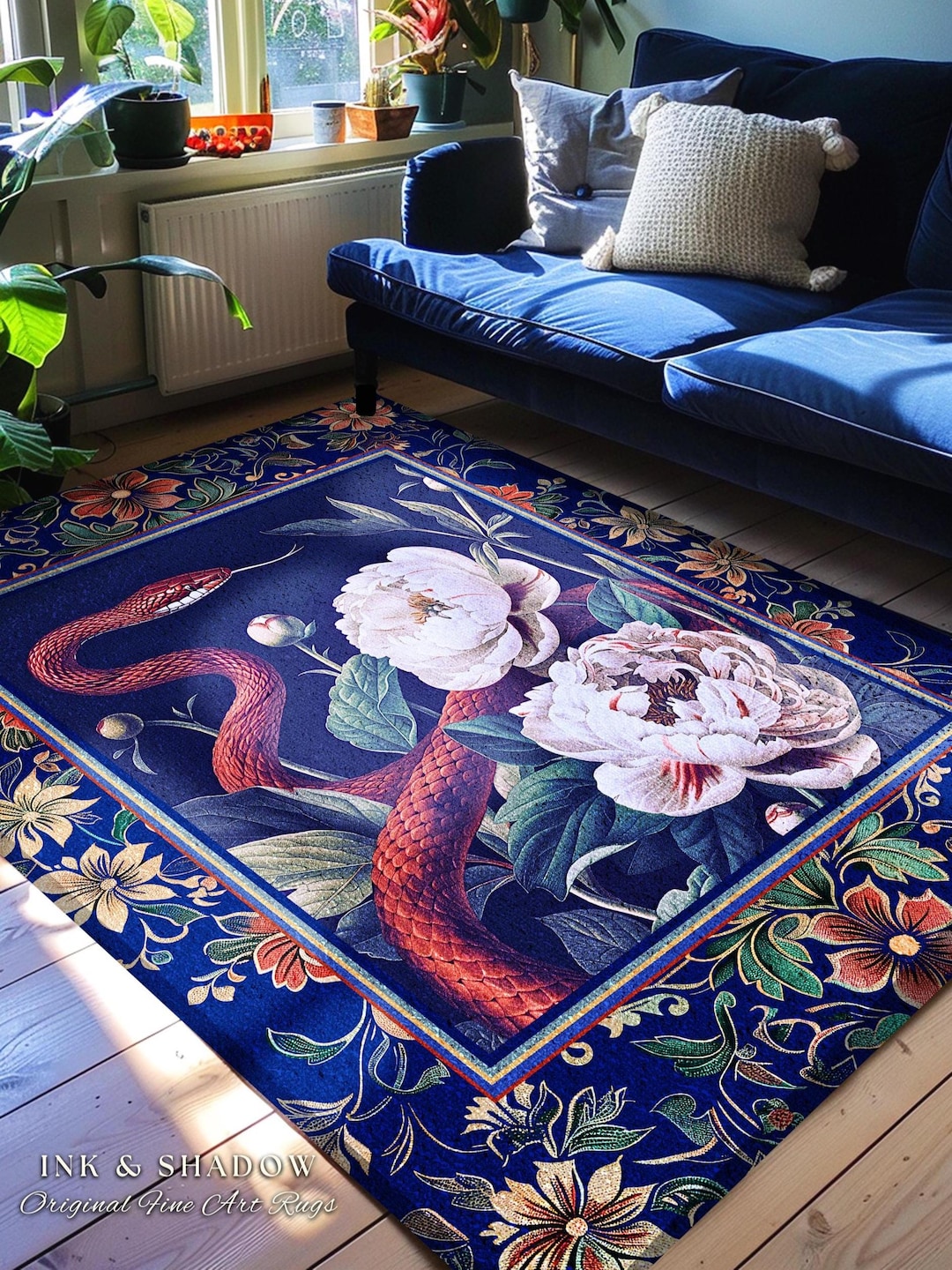 Shadow Botanical Rugs Moody Dark Botanical Serpent Enchanted Floral Rug Exotic Gothic ...
