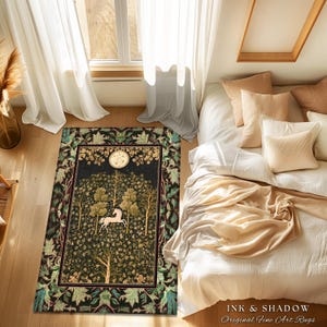 Magic Aesthetic Unicorn Runner Rug Cottagecore Style, Dark Academia Folklore Decor Gothic Maximalist Fantasy Art Enchanted Fairytale Accent Bild 13