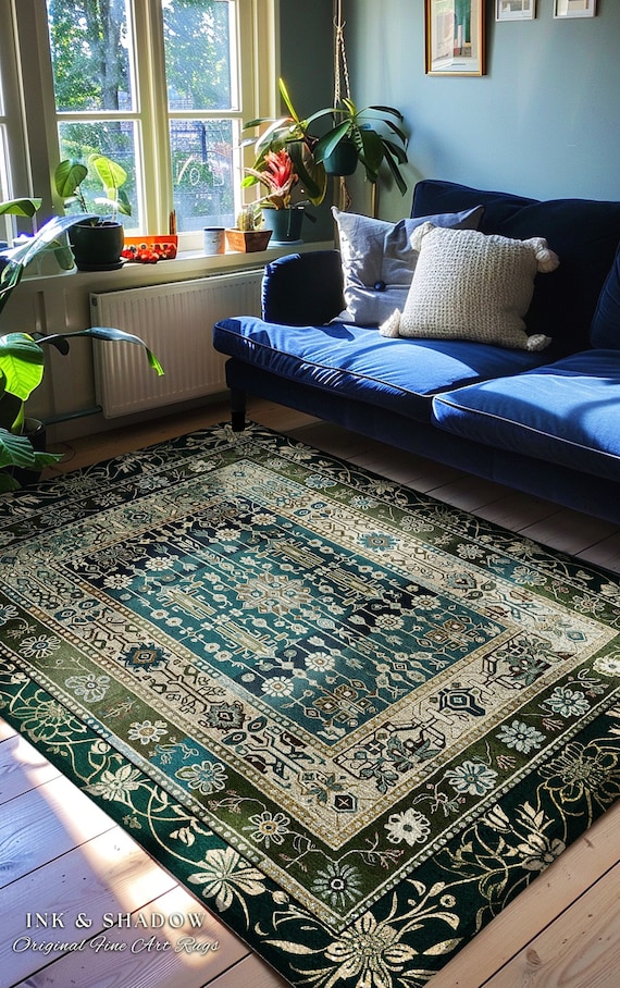 Sage Green Boho Area Rug Aestheetic Living Room Pastel Blue Home Decor Rustic Housewarming Gift Cottagecore Forest Green Bedroom Mat Etsy