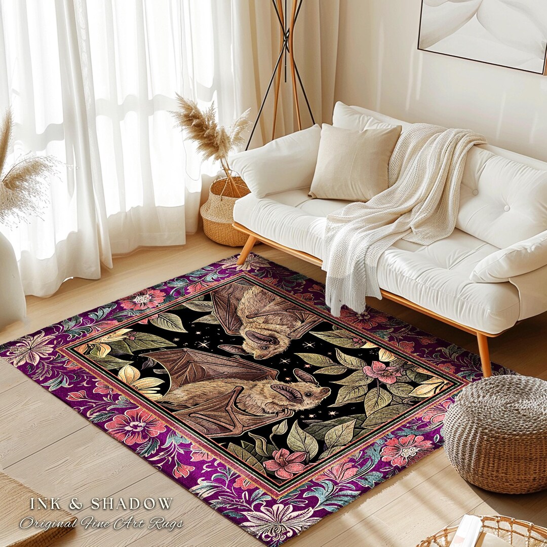 Victorian Gothic Bat Lovers Rug Whimsical Dark Floral Baroque ...