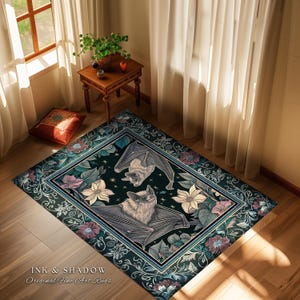 Moody Dark Acedemia Tapestry Woven Bat Rug Starry Night Woodland Gothic Floral Decor, Antique Aesthetic Victorian Botanical Whimsigothic Art imagen 8