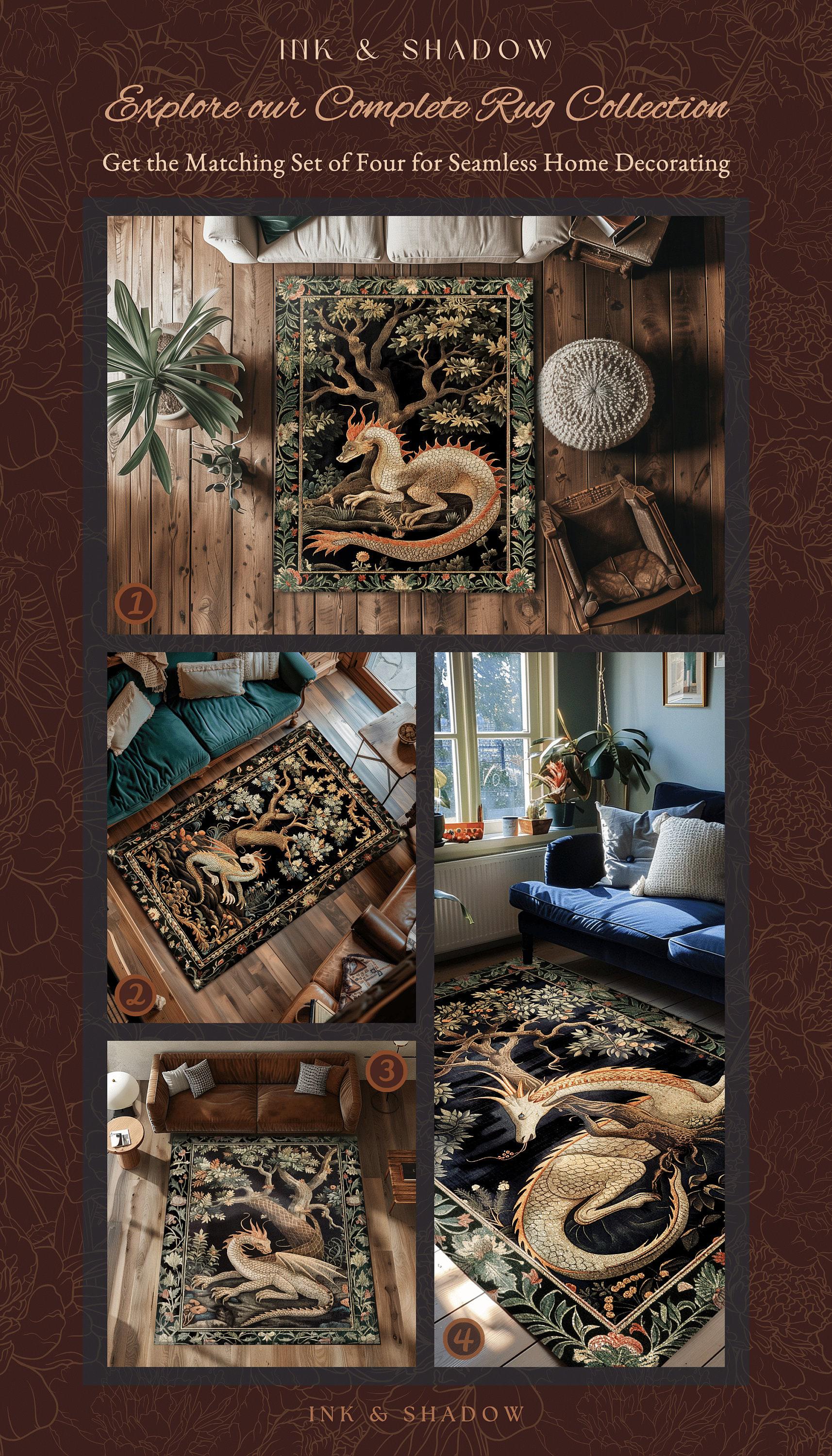 Dnd Rug Prop Dark Academia Dragon Area Rug | Medieval Folklore Room Decor Fairytale ...