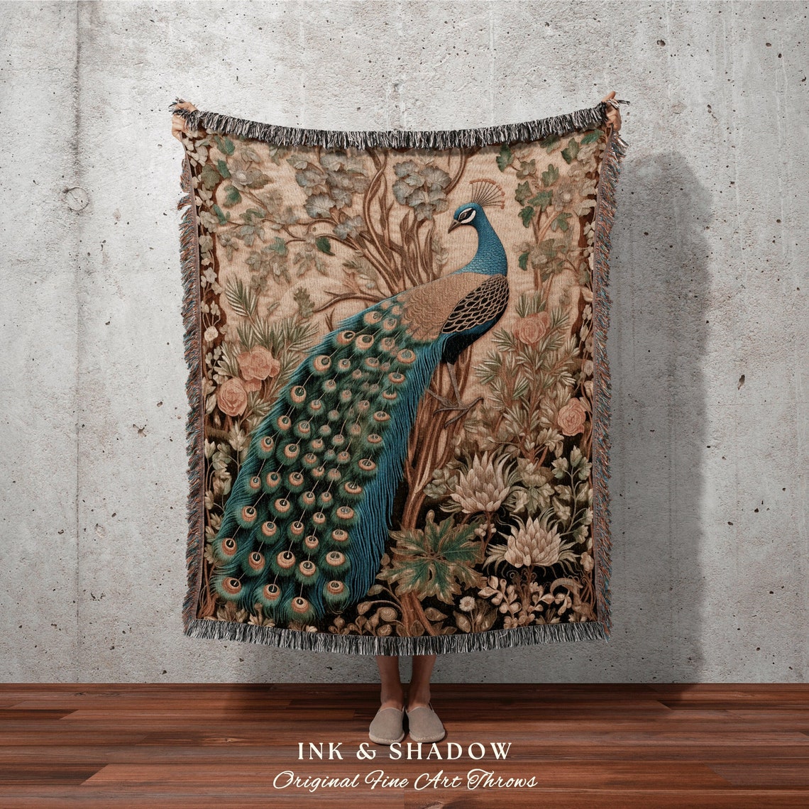 Image showcasing Eclectic Floral Woven Tapestry | Woodland Maximalist Fairycore Room Decor Woven Tapestry William ...
