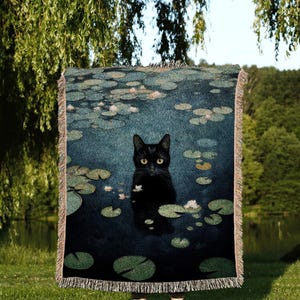 Vintage Cat Tapestry Woven Wall Art Claude Monet Pond of Water Lilies Poster Black Cat Art | Funny Tapestry Monet Water Lilies Famous Art |