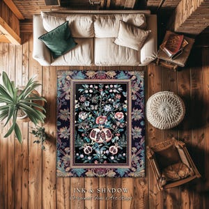 Witchy Dark Academia Pomegranate Rug Whimsigothic Floral Home Decor, Enchanted Woodland Cottagecore Botanical Victorian Gothic Nature Accent image 5